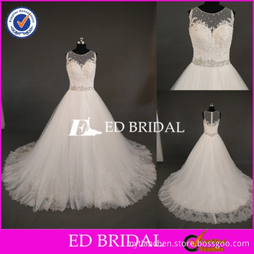 CE591 Hot Selling Customized China Round Neck Sleeveless Beaded Lace Dresses For Wedding